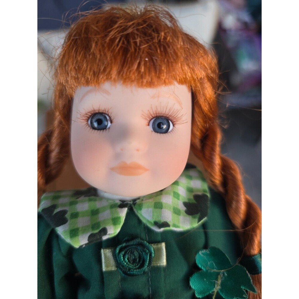 Royalton Collection Porcelain Irish Lass Doll 9" Red Hair Green Shamrock Dress